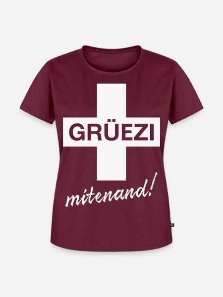 Grüezi Mitenand! (Schweizerfahne / Schweiz) - Frauen Premium Bio T-Shirt - Burgunderrot