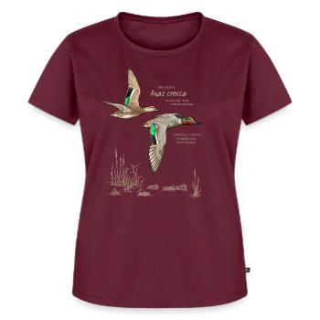 Krickenten mit heller Schrift - Frauen Premium Bio T-Shirt - Burgunderrot - Vorne - Selfina (174cm)