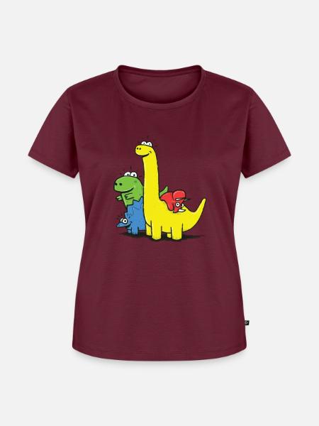 Dino Gang, Farbig - Frauen Premium Bio T-Shirt - Burgunderrot