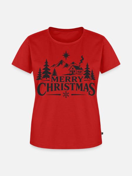 Merry Christmas Berghütte - Frauen Premium Bio T-Shirt - Rot