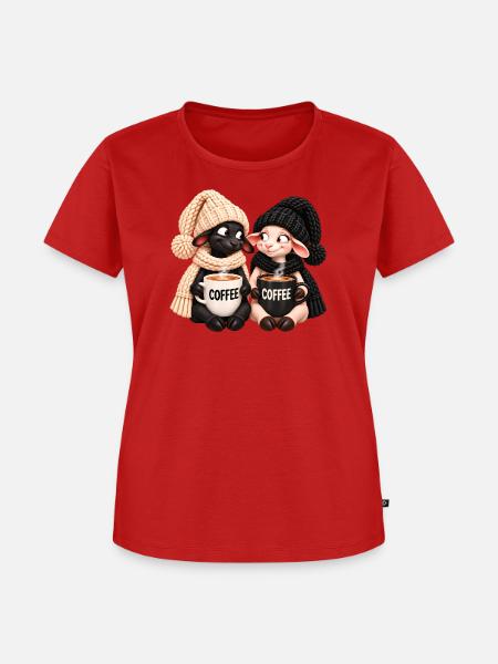Schwarz-Weiß Schaf mit Kaffee - Frauen Premium Bio T-Shirt - Rot