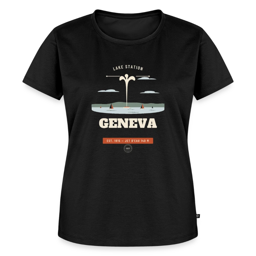Geneva badge on a women's premium organic t-shirt, black