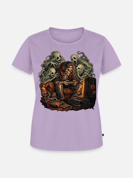 Gruseliger Gamer Skelett Halloween - Frauen Premium Bio T-Shirt - Lavendel