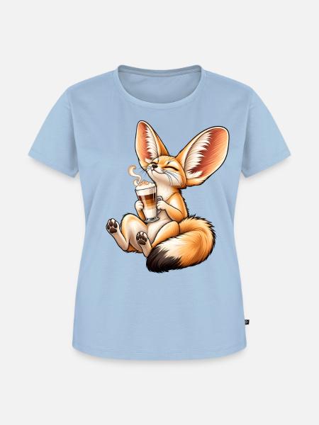 Süßer Fennek mit Latte Macchiato - Frauen Premium Bio T-Shirt - Hellblau