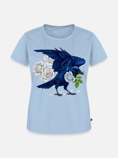 Blauer Rabe und Rosen - Frauen Premium Bio T-Shirt - Hellblau
