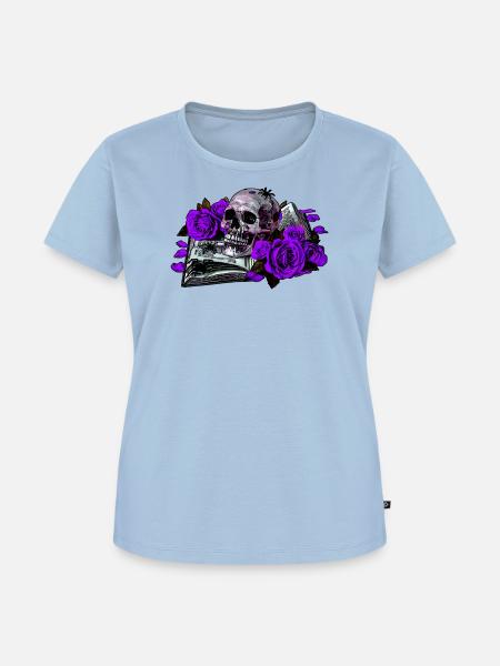 Schädel im violetten Rosenbuch - Frauen Premium Bio T-Shirt - Hellblau
