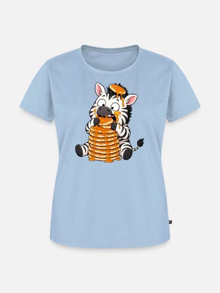Zebra Pancakes Lustiger Cartoon - Frauen Premium Bio T-Shirt - Hellblau