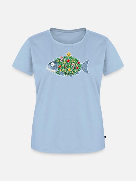 Weihnachtsfisch mit Baumschmuck - Frauen Premium Bio T-Shirt - Hellblau