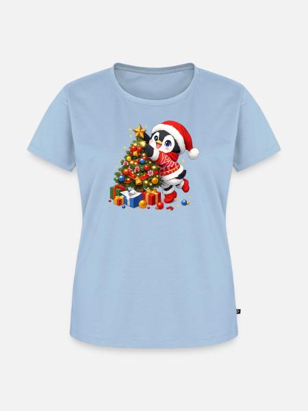 Niedlicher Pinguin Weihnachtsmann-hut - Frauen Premium Bio T-Shirt - Hellblau