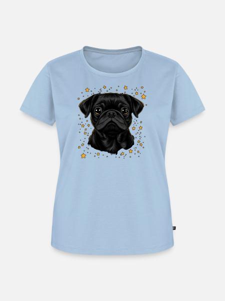 Schwarzer Mops Sterne - Frauen Premium Bio T-Shirt - Hellblau