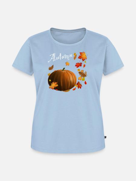 Autumn - Kürbis mit bunten Herbstblättern - Frauen Premium Bio T-Shirt - Hellblau