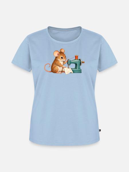 Maus näht mit einer Nähmaschine - Frauen Premium Bio T-Shirt - Hellblau