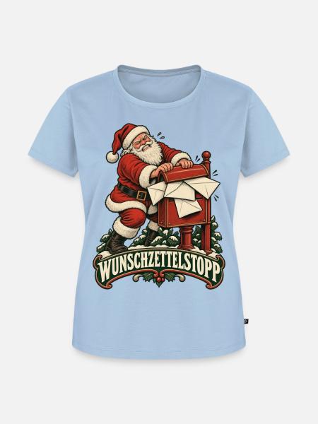 Wunschzettelstopp – Weihnachtsmann am Briefkasten - Frauen Premium Bio T-Shirt - Hellblau