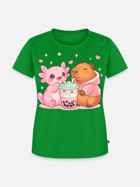 Axolotl, Capybara, Kawaii - Frauen Premium Bio T-Shirt - Grün