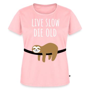 Live Slow Die Old Faultier Spruch Geschenk - Frauen Premium Bio T-Shirt - Rosa - Vorne - AI Model Female 172 dark (172cm)