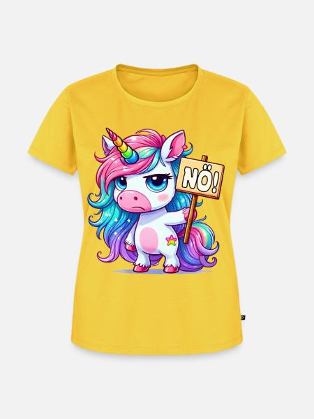 Regenbogen-Einhorn mit Nein-Schild - Frauen Premium Bio T-Shirt - Sonnengelb