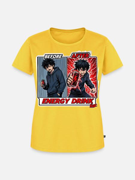 Vorher Nachher Energie-Drink Comic - Frauen Premium Bio T-Shirt - Sonnengelb