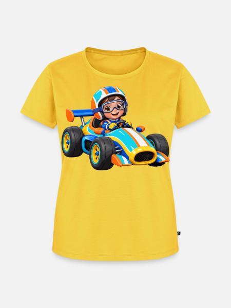 Kleiner Rennfahrer im Go-Kart - Frauen Premium Bio T-Shirt - Sonnengelb