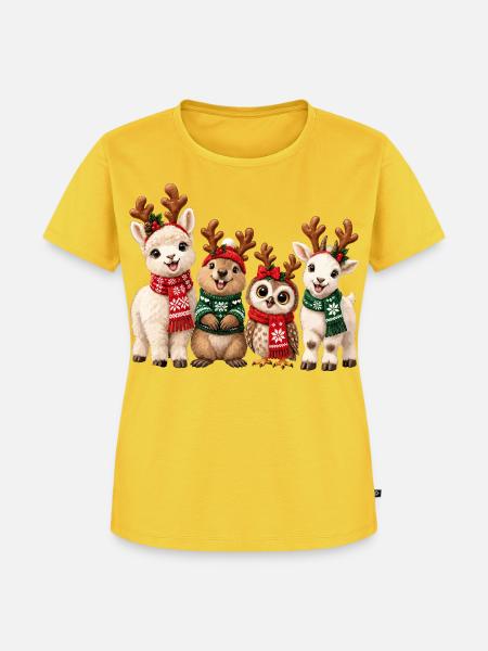 Lustige Weihnachtstiere mit Rentiergeweih - Frauen Premium Bio T-Shirt - Sonnengelb