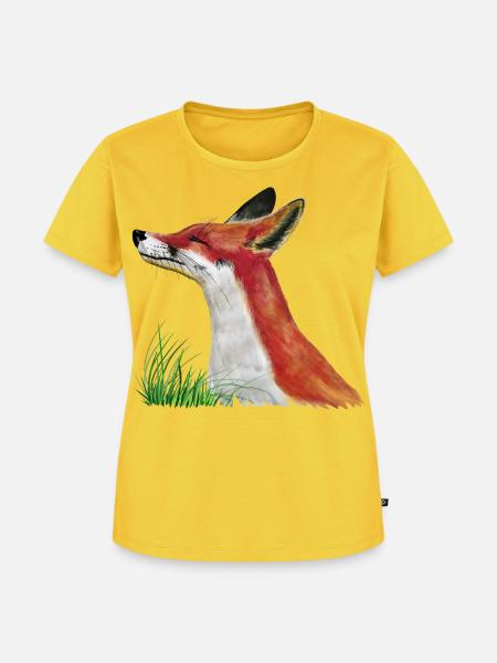 Fuchs schnuppert im Gras - Frauen Premium Bio T-Shirt - Sonnengelb