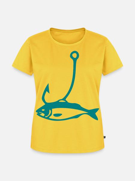 Fisch und Haken Minimalline - Frauen Premium Bio T-Shirt - Sonnengelb