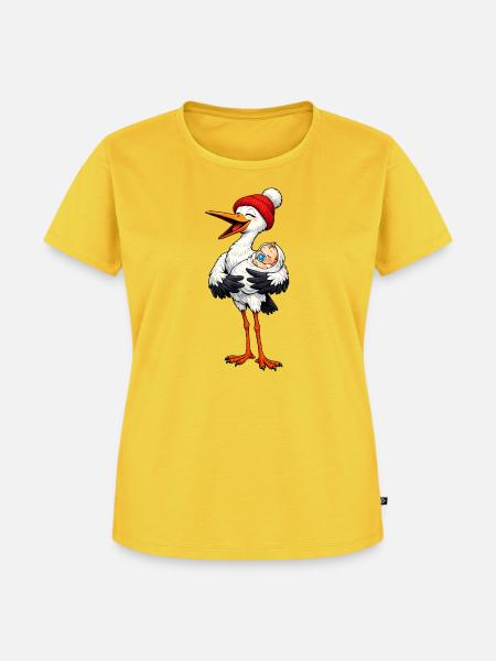 Storch mit Baby - Frauen Premium Bio T-Shirt - Sonnengelb