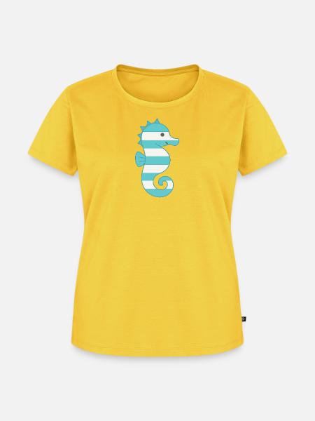Seepferdchen türkis gestreift - Frauen Premium Bio T-Shirt - Sonnengelb
