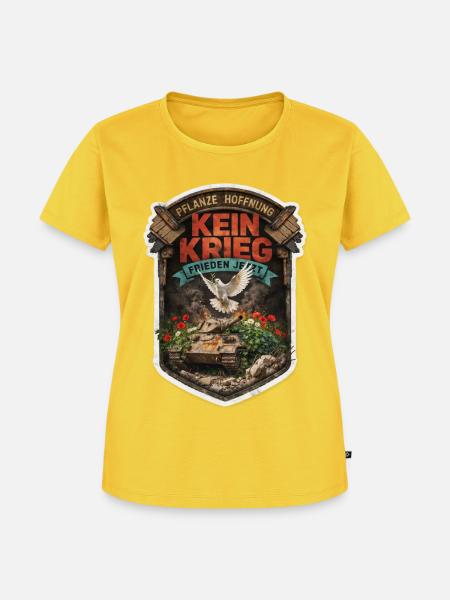 Kein Krieg Frieden Jetzt Patch - Frauen Premium Bio T-Shirt - Sonnengelb