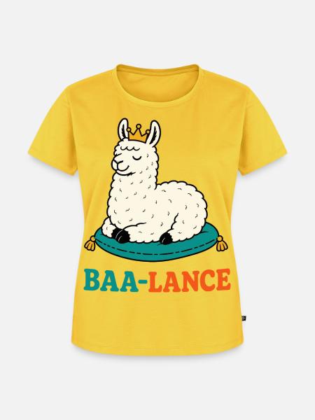 Baa-Lance – Königliches Lama in Balance - Frauen Premium Bio T-Shirt - Sonnengelb