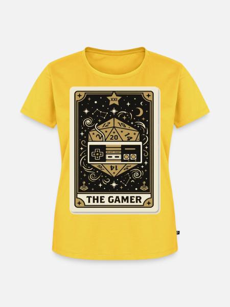Gamer Tarot – Retro Controller & D20 - Frauen Premium Bio T-Shirt - Sonnengelb