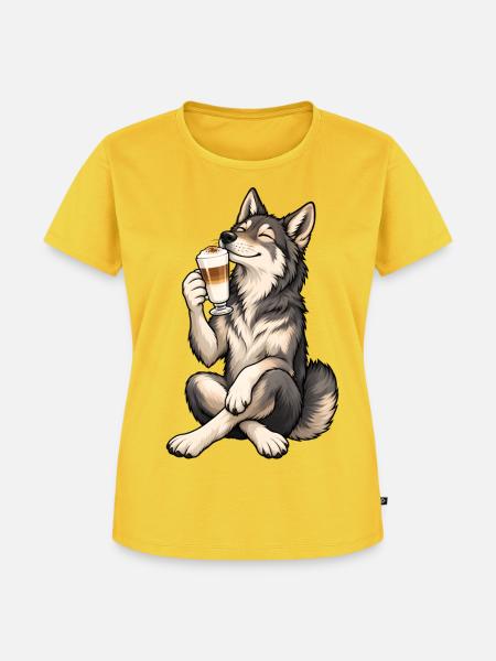 Wolfshund mit Latte Macchiato - Frauen Premium Bio T-Shirt - Sonnengelb