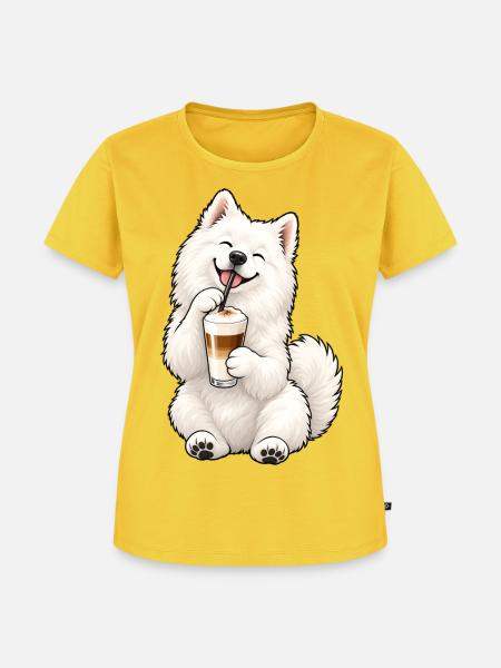 Samojede mit Latte Macchiato - Frauen Premium Bio T-Shirt - Sonnengelb