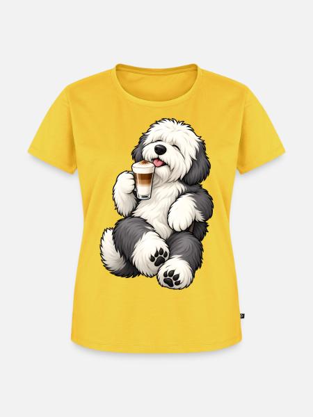 Bobtail mit Latte Macchiato - Frauen Premium Bio T-Shirt - Sonnengelb