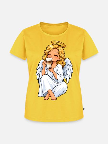 Engel mit Latte Macchiato – Himmlischer Kaffeegenu - Frauen Premium Bio T-Shirt - Sonnengelb