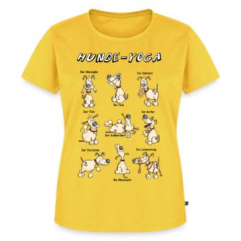 Hunde Yoga - Frauen Premium Bio T-Shirt - Sonnengelb - Vorne - AI Model Female 172 dark (172cm)