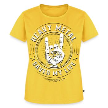 Heavy Metal Musik - Mano cornuta - Metal saved me - Frauen Premium Bio T-Shirt - Sonnengelb - Vorne - AI Model Female 172 dark (172cm)