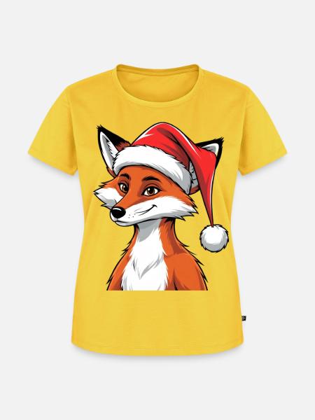 Fuchs mit Weihnachtsmütze Cartoon - Frauen Premium Bio T-Shirt - Sonnengelb
