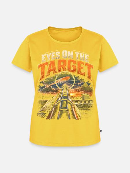 Tontaubenschießen Eyes On The Target - Frauen Premium Bio T-Shirt - Sonnengelb