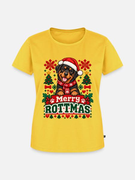 Rottweiler - Weihnachtsmotiv in Strickoptik - Frauen Premium Bio T-Shirt - Sonnengelb