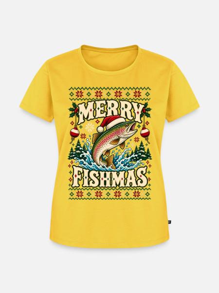 Merry Fishmas Fishing Christmas - Frauen Premium Bio T-Shirt - Sonnengelb
