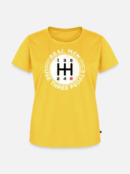 Echte Männer benutzen drei Pedale - Frauen Premium Bio T-Shirt - Sonnengelb