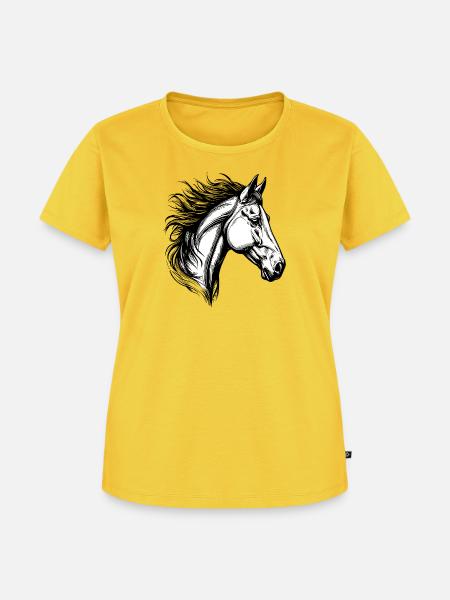Detailliertes Schwarz-Weiß Pferdeportrait - Frauen Premium Bio T-Shirt - Sonnengelb