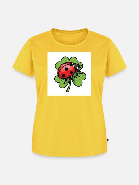 Kleeblatt mit Marienkäfer Design - Frauen Premium Bio T-Shirt - Sonnengelb