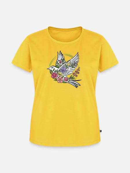Blühender Taube im Blumenkranz - Frauen Premium Bio T-Shirt - Sonnengelb
