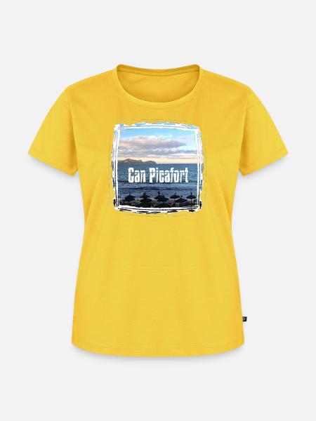 Can Picafort Strandprint - Frauen Premium Bio T-Shirt - Sonnengelb