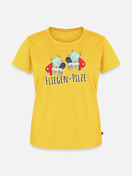 Zwei Fliegen Pilze - Frauen Premium Bio T-Shirt - Sonnengelb