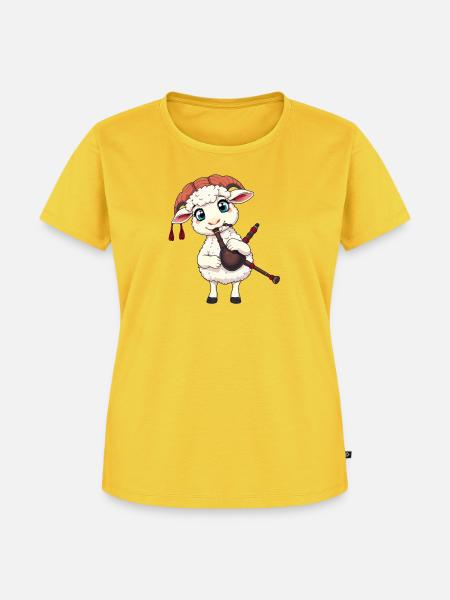 Musikerlamm mit Dudelsack - Frauen Premium Bio T-Shirt - Sonnengelb