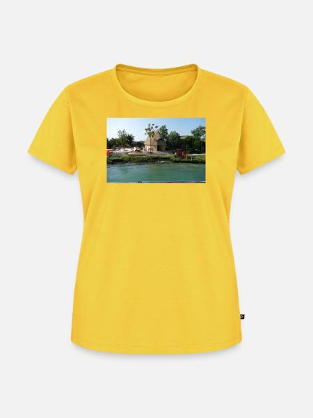 Die Fischerhäuschen von Caorle - Frauen Premium Bio T-Shirt - Sonnengelb