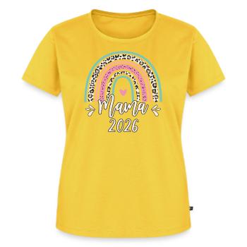 Mama 2026 Mami werden Ankündigung Schwangerschaft - Frauen Premium Bio T-Shirt - Sonnengelb - Vorne - AI Model Female 172 dark (172cm)