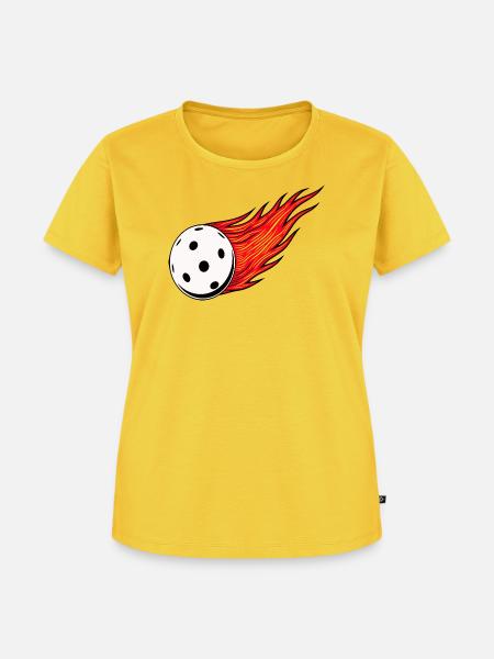 Floorball , Feuerball Sticker - Frauen Premium Bio T-Shirt - Sonnengelb